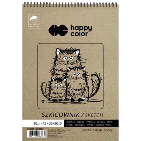 SZKICOWNIK NA SPIRALI A5 MŁODY ARTYSTA HAPPY COLOR 60 KARTEK