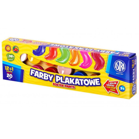 FARBY PLAKATOWE 12 KOLORÓW 20 ML + 1 KOLOR GRATIS! 3+