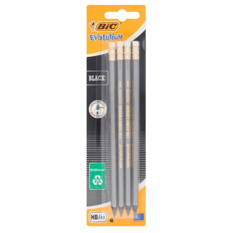 OŁÓWEK HB BEZDRZEWNY Z GUMKĄ 4 SZT. BIC EVOLUTION