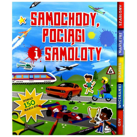 SAMOCHODY, POCIĄGI I SAMOLOTY GRY WYCINANKI PAPIER NAKLEJKI SZABLONY