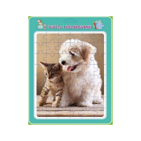 Puzzle w ramce z kolorowanką. Kot i pies MD Creative