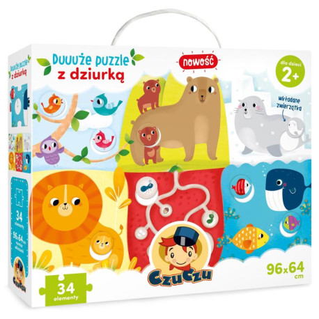 ZWIERZĘTA DUUUŻE PUZZLE Z DZIURKĄ 34 ELEMENTY CZUCZU 2+