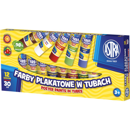 FARBY PLAKATOWE W TUBACH ASTRA 12 KOLORÓW 30 ML Outlet