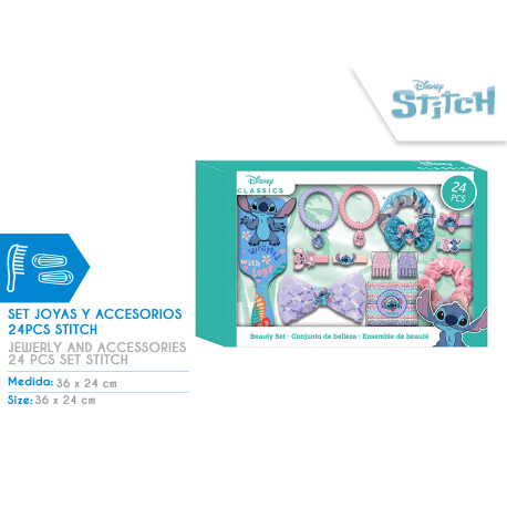 ZESTAW AKCESORIÓW DO WŁOSÓW I BIŻUTERII STITCH 24 ELEMENTY  OUTLET