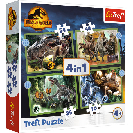 PUZZLE 4W1 (35,48,64,70)  GROŹNE DINOZAURY JURASSIC WORLD 34607