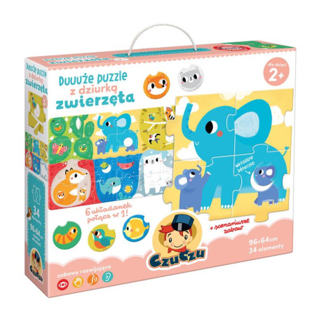 ZWIERZĘTA. DUUUŻE PUZZLE Z DZIURKĄ 34 ELEMENTY CZUCZU 2+ Outlet