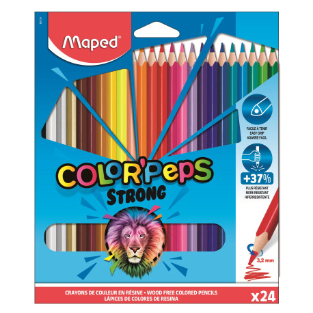 KREDKI OŁÓWKOWE TRÓJKĄTNE COLORPEPS STRONG MAPED 24 KOLORY