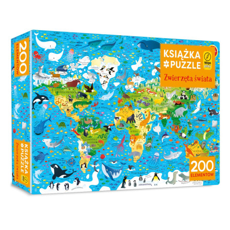 Książka i puzzle. Zwierzęta świata. 200 elementów + książka Wilga Play