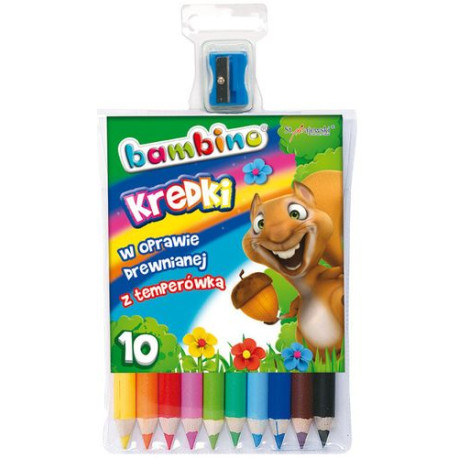 KREDKI OŁÓWKOWE BAMBINO 10 KOLORÓW Z TEMPERÓWKĄ