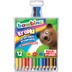 KREDKI OŁÓWKOWE BAMBINO 12 KOLORÓW Z TEMPERÓWKĄ