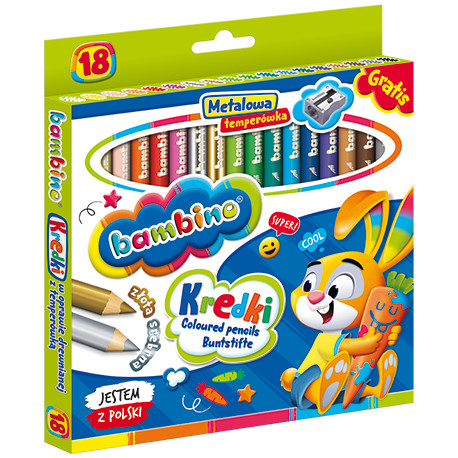KREDKI OŁÓWKOWE BAMBINO 18 KOLORÓW Z TEMPERÓWKĄ