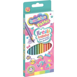 KREDKI SZKOLNE TRÓJKĄTNE BAMBINO PASTEL 12 KOLORÓW DŁ. 18 CM