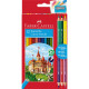 KREDKI OŁÓWKOWE ZAMK FABER-CASTELL 12 KOLORÓW +3 KREDKI DWUSTRONNE+TEMPERÓWKA