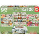 PUZZLE 3X500 KWIATY I MOTYLE 109639 Educa