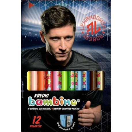 KREDKI BAMBINO DREWNIANE GRUBE 12 KOLORÓW (brak temperówki) LEWANDOWSKI